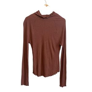 Intimately Free People Brown Mock Neck Lettuce Hem Make it Easy Thermal Top